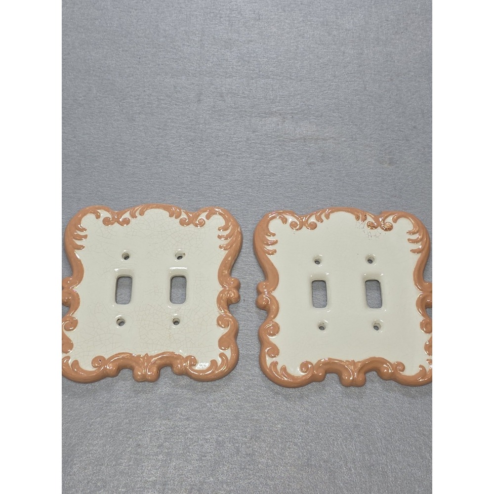 Vintage Ceramic Porcelain DOUBLE X2 Plate Switch Covers 1984